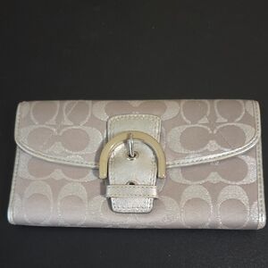 Coach Metallic Silver Signature Buckle Wallet